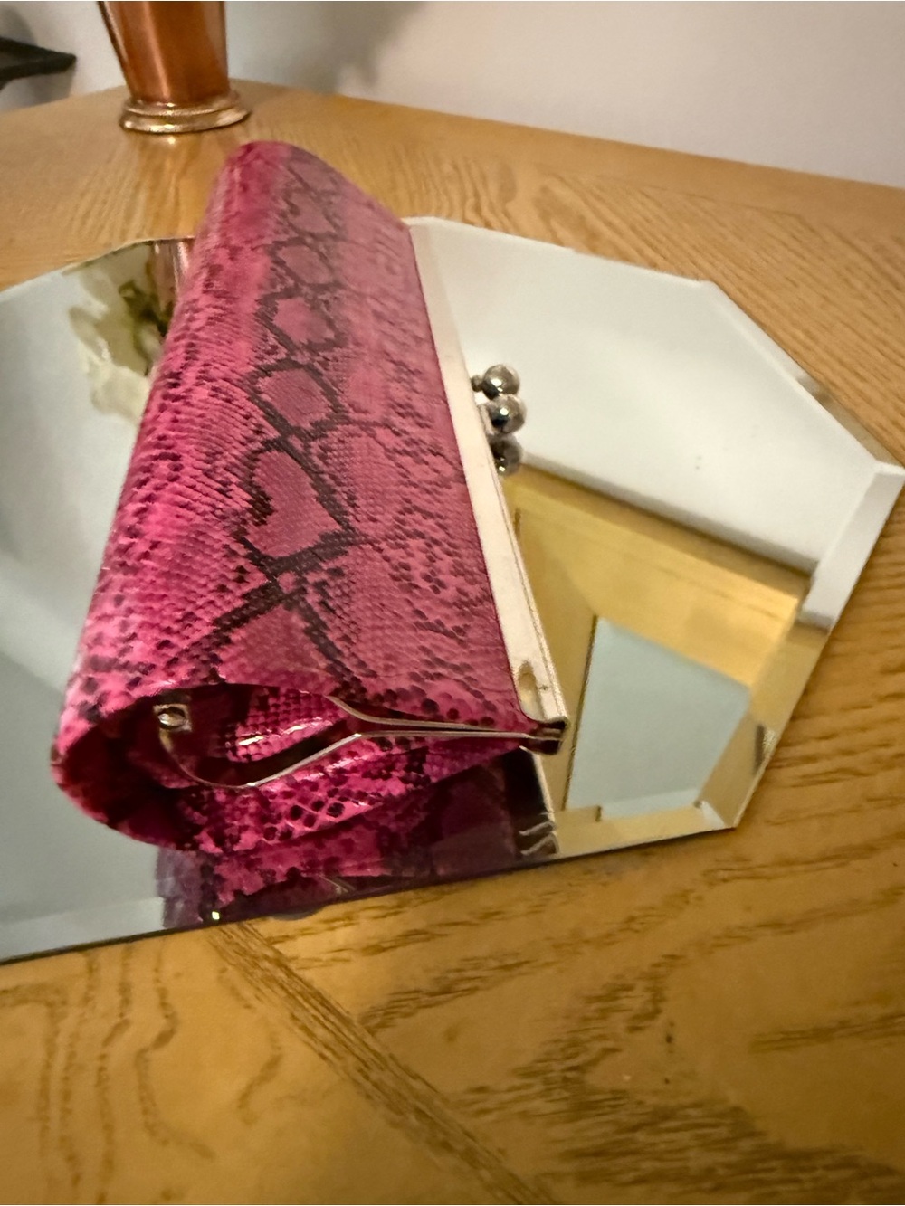 Pink Snake-Print Clutch Bag - Sleek Evening Handbag